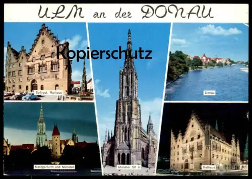 ÄLTERE POSTKARTE ULM AN DER DONAU SPÄTGOTISCHES RATHAUS METZGERTURM DONAU MÜNSTER VW KÄFER cpa postcard AK Ansichtskarte