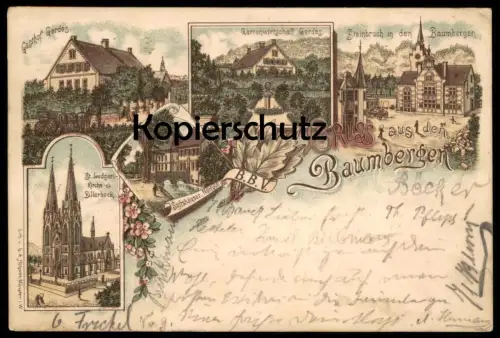 ALTE LITHO POSTKARTE GRUSS AUS DEN BAUMBERGEN 1897 GASTHOF GERDES STEINBRUCH NOTTULN BILLERBECK Baumberge Ansichtskarte