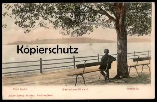 ALTE POSTKARTE BALATONFÜRED PARTI KÉPLET STRANDBIDL Mann auf Bank Plattensee Balatonfured AK Ansichtskarte cpa postcard