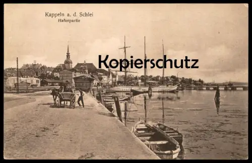 ALTE POSTKARTE KAPPELN AN DER SCHLEI HAFENPARTIE HAFEN J. MÖLLER Karren & Segelschiff clipper three-master trois-mats