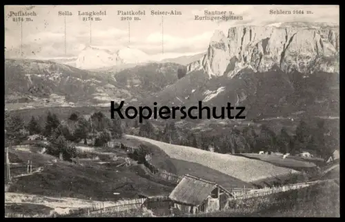 ALTE POSTKARTE AM RITTEN BEI BOZEN BLICK BEI PEMMERN Puflatsch Sella Langkofel Schlern Seiser Alm Santner Dolomiten