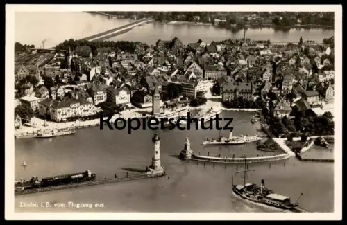 ALTE POSTKARTE LINDAU VOM FLUGZEUG AUS FLIEGERAUFNAHME 1930ER JAHRE Schiff Schiffe Dampfer Leuchtturm steamship phare AK