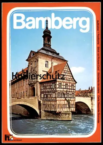 ÄLTERE POSTKARTE & AUFKLEBER BAMBERG RATHAUS stick-on sticker townhall autocollant cpa postcard AK Ansichtskarte