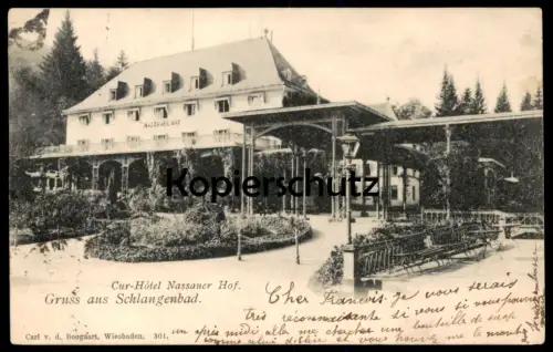 ALTE POSTKARTE GRUSS AUS BAD SCHLANGENBAD CUR-HOTEL NASSAUER HOF 1903 KURHOTEL street lamp Lampe Ansichtskarte postcard