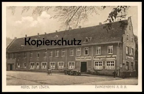 ALTE POSTKARTE ZWINGENBERG AN DER BERGSTRASSE HOTEL ZUM LÖWEN WEINGROSSHANDLUNG Auto old car oldtimer Wein vine vin cpa