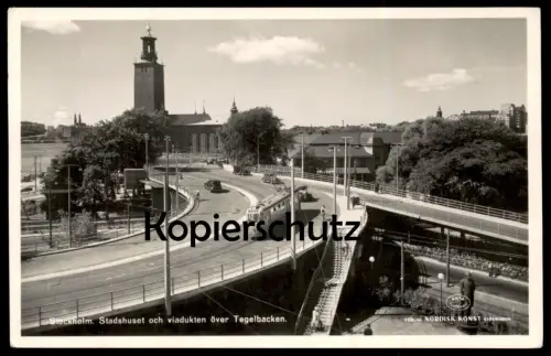 ALTE POSTKARTE STOCKHOLM STADSHUSET OCH VIADUKTEN Strassenbahn tram tramway cpa postcard Ansichtskarte AK Schweden