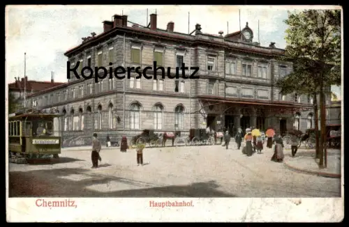 ALTE POSTKARTE CHEMNITZ HAUPTBAHNHOF STRASSENBAHN WAGEN 10 NICOLAIBAHNHOF tram tramway station gare cpa postcard AK