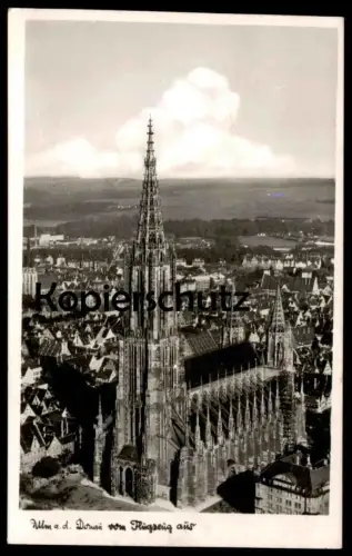 ÄLTERE POSTKARTE ULM AN DER DONAU ULMER MÜNSTER 1950 VOM FLUGZEUG AUS Fliegeraufnahme Luftbild postcard AK Ansichtskarte