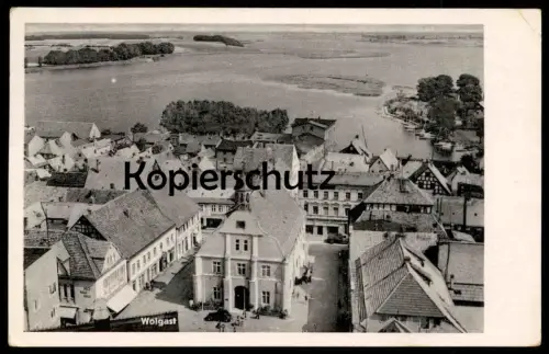 ALTE POSTKARTE WOLGAST VOGELSCHAU LUFTBILD PANORAMA Mecklenburg-Vorpommern 1956 cpa postcard Ansichtskarte AK