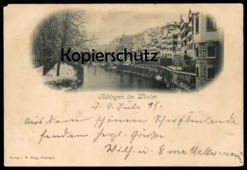 ALTE POSTKARTE TÜBINGEN IM WINTER 1898 Schnee snow neige hiver Ankunftsstempel Cranz Ostseebad Ansichtskarte postcard AK
