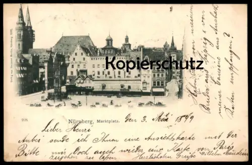 ALTE POSTKARTE NÜRNBERG MARKTPLATZ CAFÉ HOFMANN SEIFEN- UND KERZENFABRIK SÜCKER 1899 an Henri Millischer Paris AK