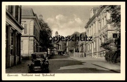 ALTE POSTKARTE LENNEP RATHAUS UND BAHNHOF REMSCHEID EWALD R.. HOTEL station gare Auto voiture car Ansichtskarte postcard
