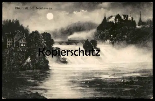 ALTE MONDSCHEIN POSTKARTE RHEINFALL BEI NEUHAUSEN Mond Schaffhausen train locomotive Dampflok moonlight night moon cpa
