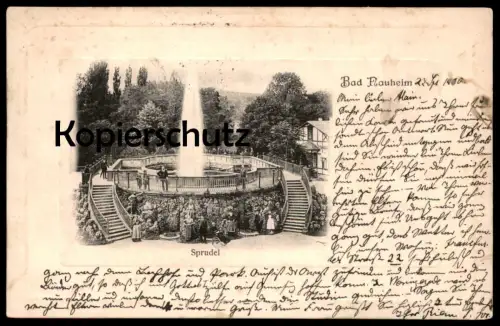 ALTE PASSEPARTOUT POSTKARTE BAD NAUHEIM GROSSER SPRUDEL 1900 Brunnen fontaine fountain cpa postcard AK Ansichtskarte