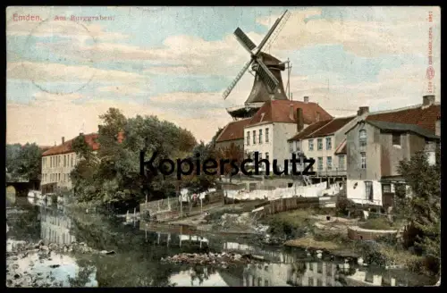 ALTE POSTKARTE EMDEN AM BURGGRABEN 1910 WINDMÜHLE WÄSCHE MOLEN mill windmill moulin à vent postcard cpa AK Ansichtskarte