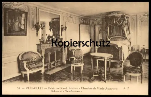 ALTE POSTKARTE VERSAILLES PALAIS DU GRAND TRIANON CHAMBRE DE MARIE ANTOINETTE chateau bedroom Schlafzimmer cpa postcard