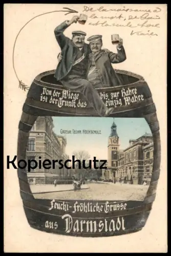ALTE AK FEUCHT-FRÖHLICHE GRÜSSE AUS DARMSTADT TECHNISCHE HOCHSCHULE STUDENTICA montage photo surrealisme Bier beer mug