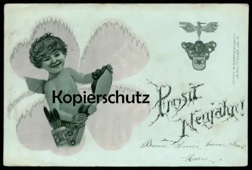 ALTE POSTKARTE AMOR MIT FRAUENSCHUH PROSIT NEUJAHR ANGEL ANGE Herz heart coer cigogne Schuh shoe cpa AK