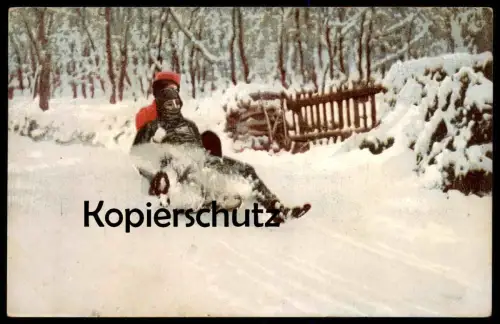 ALTE POSTKARTE SCHLITTENFAHRT MOMENTAUFNAHME WINTERSPORT 1918 SCHLITTEN PHOTOCHROMIE W. GERLING DARMSTADT Rodel luge