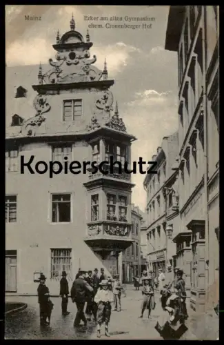 ALTE POSTKARTE MAINZ ERKER AM ALTEN GYMNASIUM EHEMALS CRONENBERGER HOF KIND MÄDCHEN cpa postcard AK Ansichtskarte