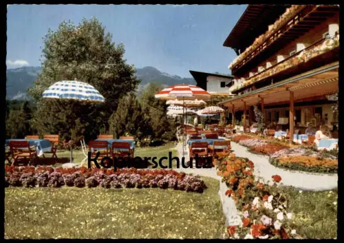 ÄLTERE POSTKARTE SONNENALP BEI SONTHOFEN BAYERN ALLGÄU Bes.Fässler Bavaria Geranien flowers flower Alp parasol postcard