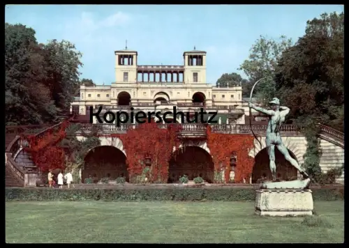 POSTKARTE POTSDAM SCHLOSS SANSSOUCI ORANGERIESCHLOSS ORANGERIE Orangery Garten garden jardin Bogenschütze Denkmal Archer