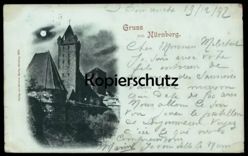 ALTE MONDSCHEIN POSTKARTE GRUSS AUS NÜRNBERG 1897 nach Paris moonlight au clair de la lune cpa postcard AK Ansichtskarte