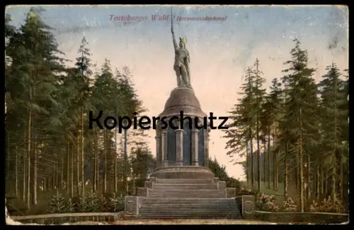 ALTE POSTKARTE TEUTOBURGER WALD HERMANNSDENKMAL ERBAUT E. V. BANDEL Monument Stempel Bahnhof Detmold postcard cpa AK