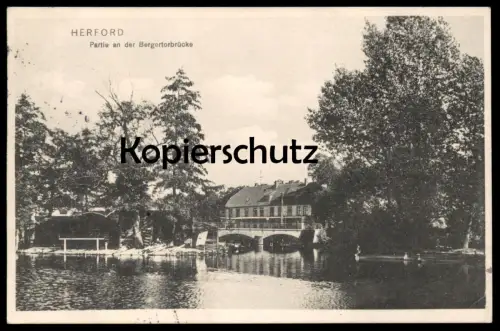 ALTE POSTKARTE HERFORD 1912 PARTIE AN DER BERGERTORBRÜCKE Bergertor Brücke brigde pont cpa postcard AK Ansichtskarte