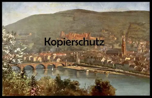 ALTE POSTKARTE HEIDELBERG VOM PHILOSOPHENWEG GESEHEN Künstlerkarte sign. signiert H. Hoffmann castle chateau