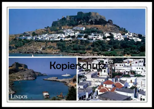 ÄLTERE POSTKARTE LINDOS RHODOS PANORAMA BUCHT STRAND GREECE Rhodes Rodi Griechenland Grèce cpa postcard AK Ansichtskarte