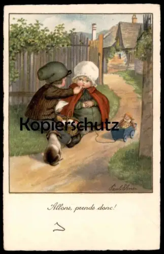 ALTE KÜNSTLER POSTKARTE PAULI EBNER ALLONS, PRENDS DONC ENFANTS KINDER CHILDREN Hund dog chien poupée doll Puppe cpa AK