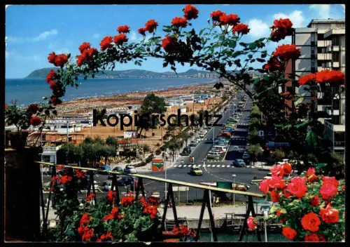 POSTKARTE RICCIONE LUNGOMARE E SPIAGGIA ITALIA Italy Italien Rose Mach Pizzeria Union-Bier Rose postcard Ansichtskarte