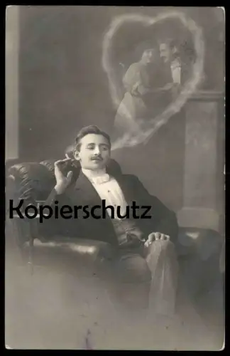 ALTE POSTKARTE PHOTOMONTAGE Fotomontage Photo Montage Surrealisme Foto Fumer Fumeur Coer Smoke Smoker Herz Heart cpa AK