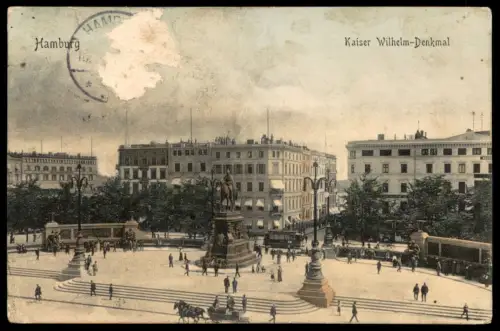 ALTE POSTKARTE HAMBURG KAISER WiLHELM DENKMAL 1908 Tram tramway Strassenbahn Verlag: Gebr. Israel cpa postcard AK