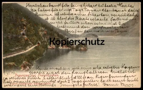 ALTE POSTKARTE TRAUNSEE BEI TRAUNKIRCHEN 1903 TUNNEL SALZKAMMERGUT AUSTRIA Autriche cpa postcard Ansichtskarte AK