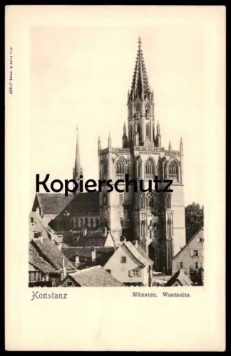 ALTE PASSEPARTOUT POSTKARTE KONSTANZ BODENSEE MÜNSTER WESTSEITE Kirche postcard cpa Ansichtskarte AK