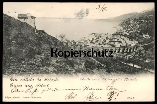 ALTE POSTKARTE GRUSS AUS TRIEST 1900 UN SALUTO DA TRIESTE STRADA VERSO MIRAMAR E BARCOLA postcard Italia Italy Italien