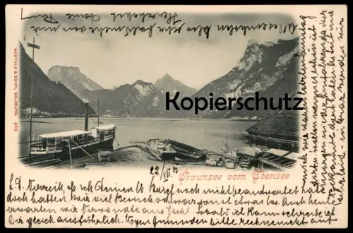 ALTE POSTKARTE TRAUNSEE VOM EBENSEE SALZKAMMERGUT Schiff Kutsche Fass Holz steam cargo ship bateau à vapeur cpa postcard