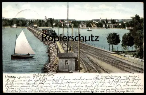 ALTE POSTKARTE LINDAU BODENSEE EISENBAHNDAMM DAMPFLOK Bahn Lokomotive steam train locomotive à vapeur cpa postcard AK