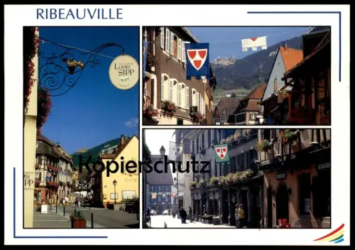 POSTKARTE RIBEAUVILLE IMAGES DE FRANCE Drapeau Flag Flaggen Vins d'Alsace Louis Sipp Vin cpa postcard Ansichtskarte AK