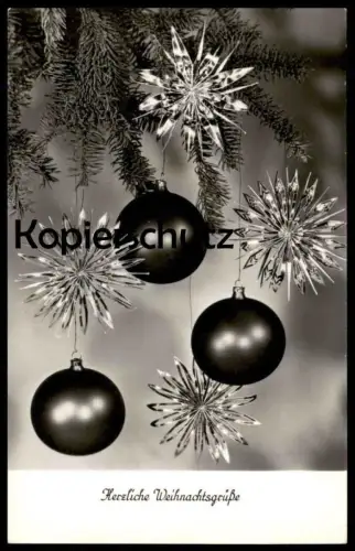 ÄLTERE AK HERZLICHE WEIHNACHTSGRÜSSE DDR CHRISTBAUMKUGEL Christmas ball Motivstempel Fürstenwalde Stadt der Reifenwerker