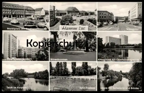 ÄLTERE POSTKARTE HAMM BMW ISETTA VW KÄFER WESTENTOR JAHN-FREIBAD AHSEGRUND OBERLANDESGERICHT BÄRENBRUNNEN cpa postcard