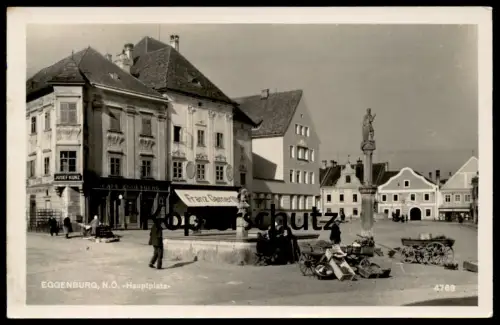 ALTE POSTKARTE EGGENBURG HAUPTPLATZ CAFÉ JOSEF KUNZ FRANZ GAMERITH HÄNDLER Markt Marché Market Niederösterreich Austria