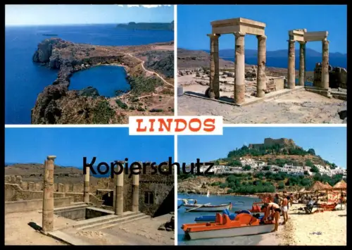 ÄLTERE POSTKARTE LINDOS RHODOS GREECE Rhodes Rodi Griechenland Grèce Tretboot pédalo paddleboat pedal boat cpa postcard