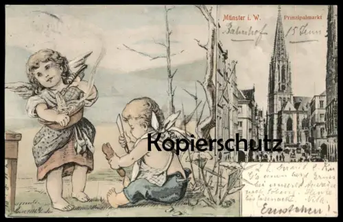 ALTE POSTKARTE MÜNSTER PRINZIPALMARKT 1904 SPIELENDE ENGEL KINDER Putten ange angel cpa postcard AK Ansichtskarte