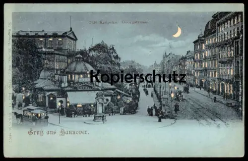 ALTE LITHO POSTKARTE GRUSS AUS HANNOVER CAFÉ KRÖPCKE HALT GEGEN DAS LICHT Hold to light lumière Mondschein Hagelberg cpa