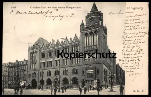 ALTE POSTKARTE KÖNIGSBERG KALININGRAD KROLEWIEC GESEKUS-PLATZ MIT DEM NEUEM POSTGEBÄUDE Koenigsberg Polska Polen Poland