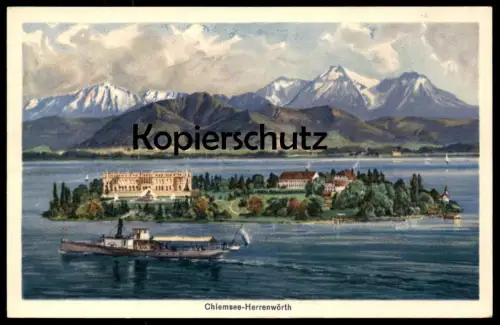 ALTE POSTKARTE CHIEMSEE HERRENWÖRTH HERRENCHIEMSEE Dampfer Schiff Steam Ship Bateau à vapeur cpa postcard
