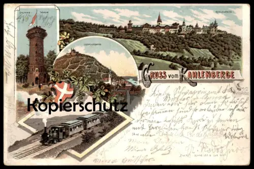 ALTE LITHO POSTKARTE GRUSS VOM KAHLENBERGE KAHLENBERG WIEN DÖBLING Dampflok locomotive à vapeur steam train railway cpa